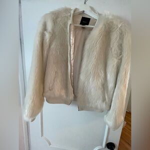 Forever 21 cropped faux fur bomber jacket.